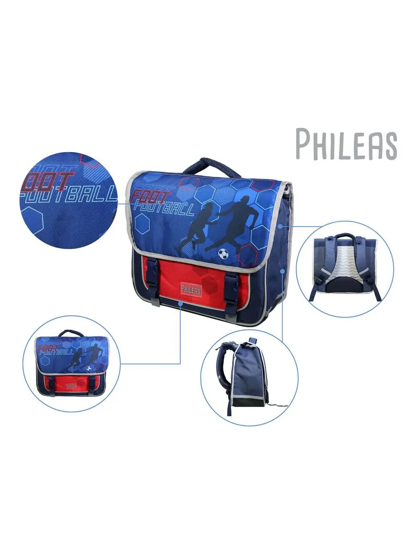 BAGTROTTER Cartable 38 cm Phileas Football Bleu - Système Smart Comfort - Bleu