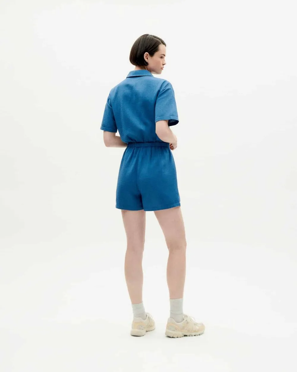 Combishort en coton bio | bleu "dark heritage loop agata jumpsuit" femme