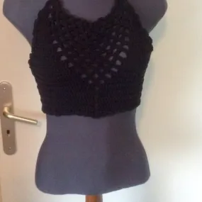 Débardeur  tailler,bustier  d’été au crochet coton bio couleur noir pour femme,fille