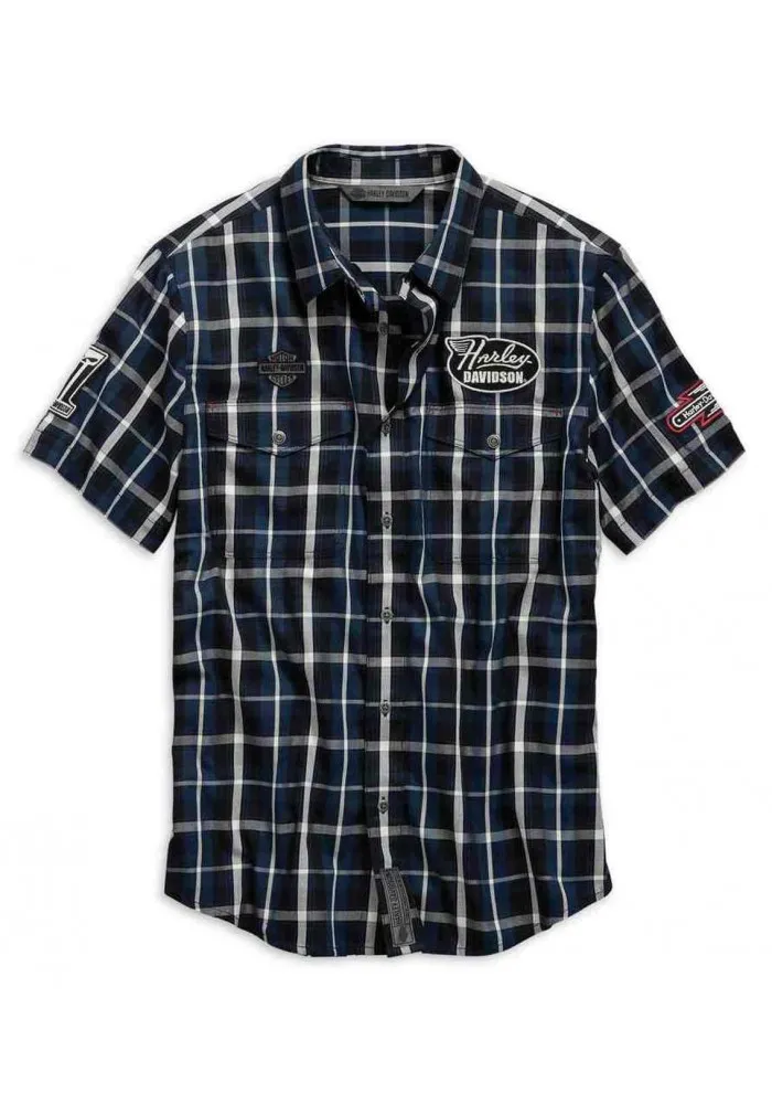 Harley-Davidson Hommes Multi-Patch Slim Fit Plaid manches courtes Shirt 99145-19VM