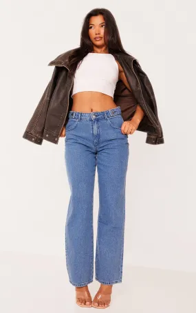 Jean style boyfriend oversize bleu moyen délavé à taille ajustable