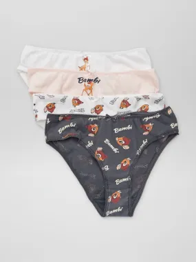 Lot de 4 culottes 'Bambi' - Blanc/rose/gris