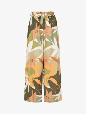 Pantalon ample imprimé grandes fleurs - Kaki