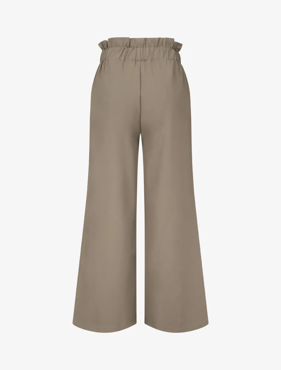 Pantalon ample uni à taille haute - Taupe