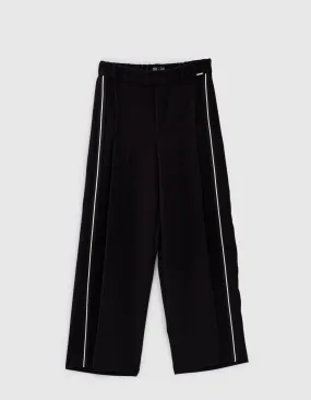 Pantalon noir large à plis et ganses latérales fille