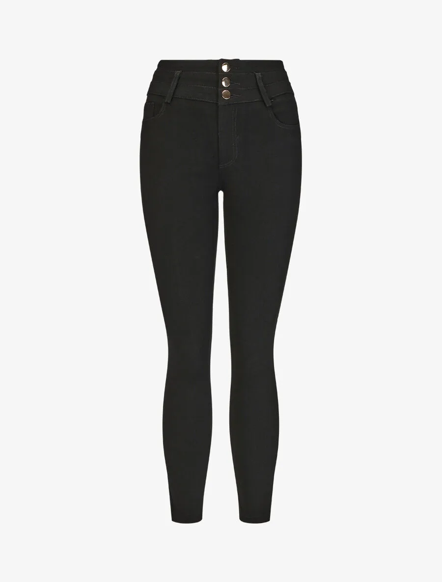 Pantalon uni à taille haute - Noir