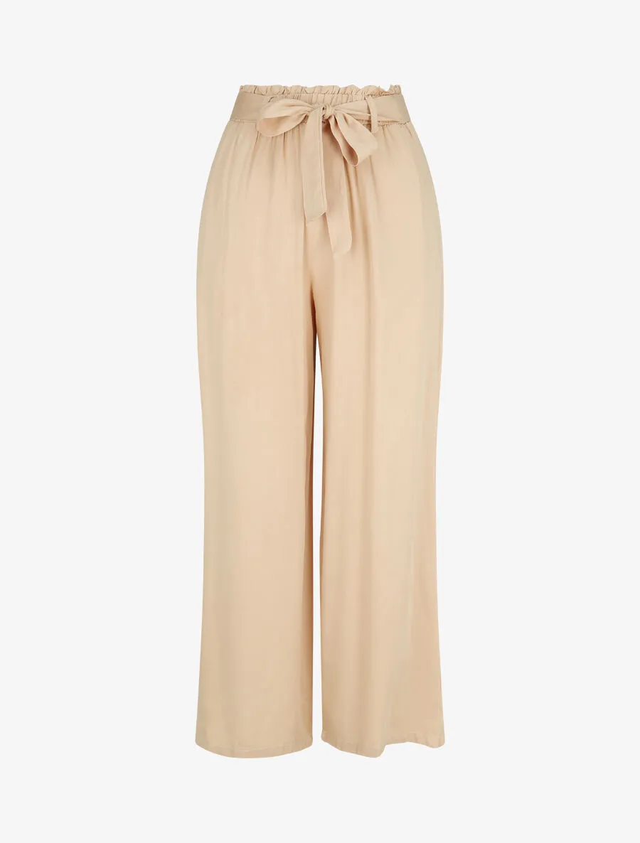 Pantalon uni fluide élastiqué - Beige