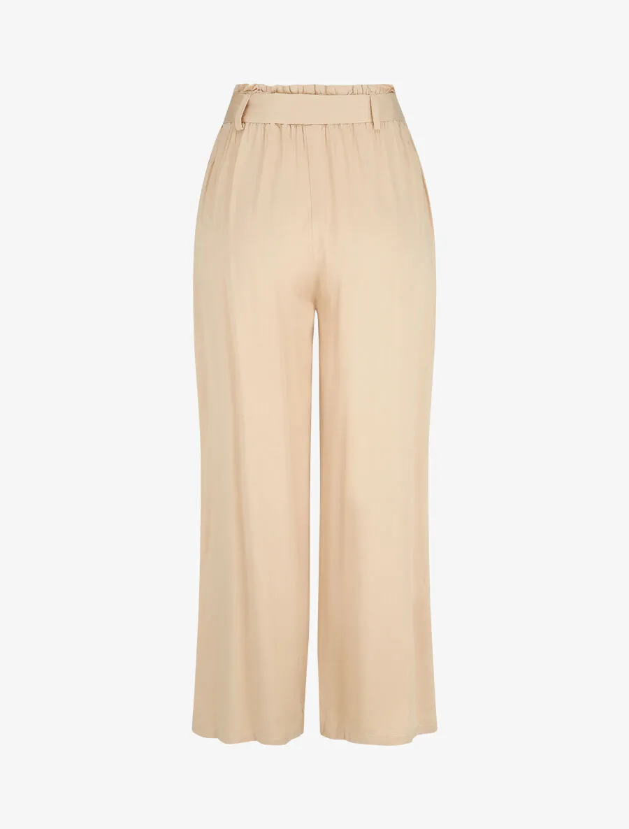 Pantalon uni fluide élastiqué - Beige