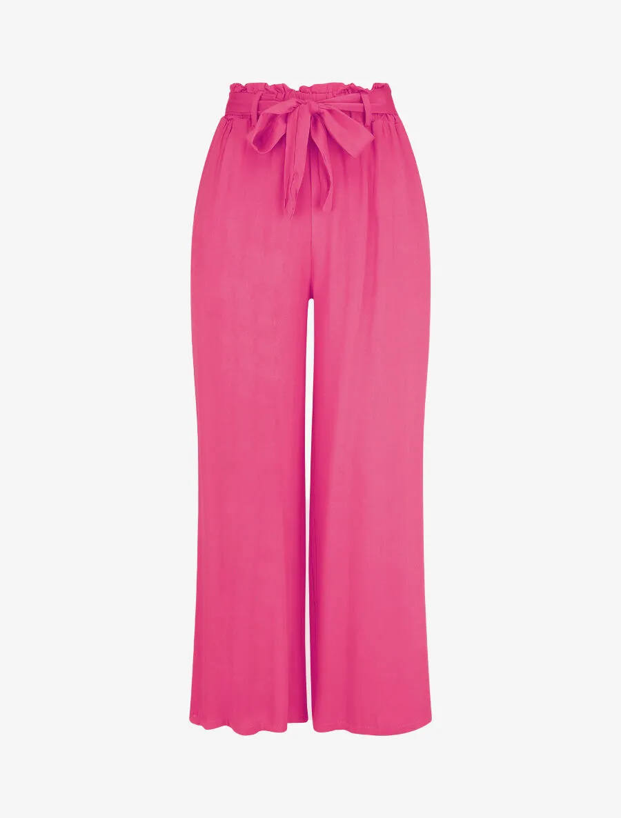 Pantalon uni fluide élastiqué - Fushia