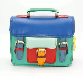 Petit cartable cuir multicolore unique bleu et vert