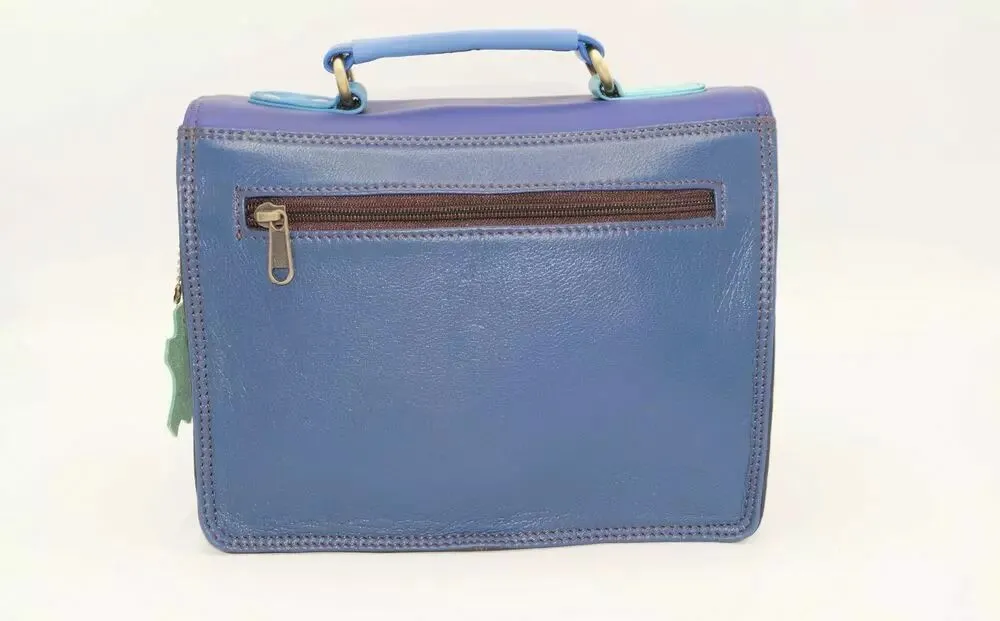 Petit cartable en cuir, sac à main bleu et violet