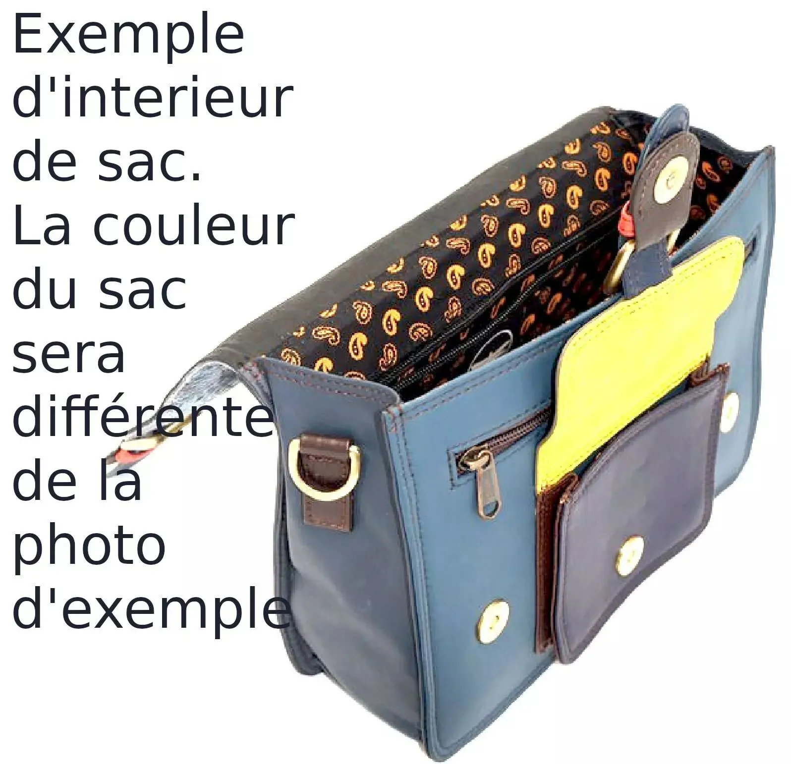 Petit cartable en cuir, sac à main bleu et violet