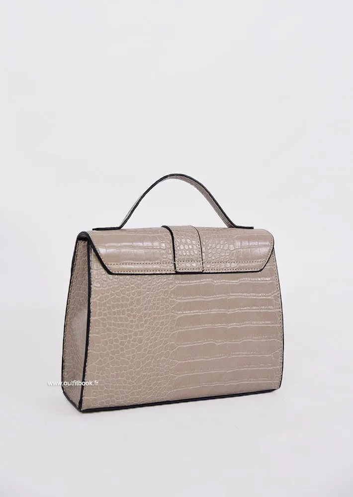 Sac à main effet croco beige