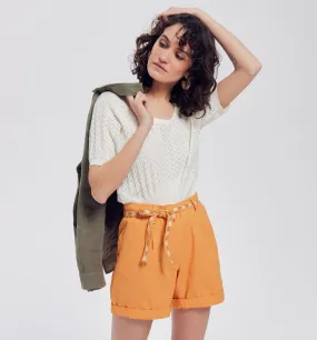 Short en toile + ceinture - Orange