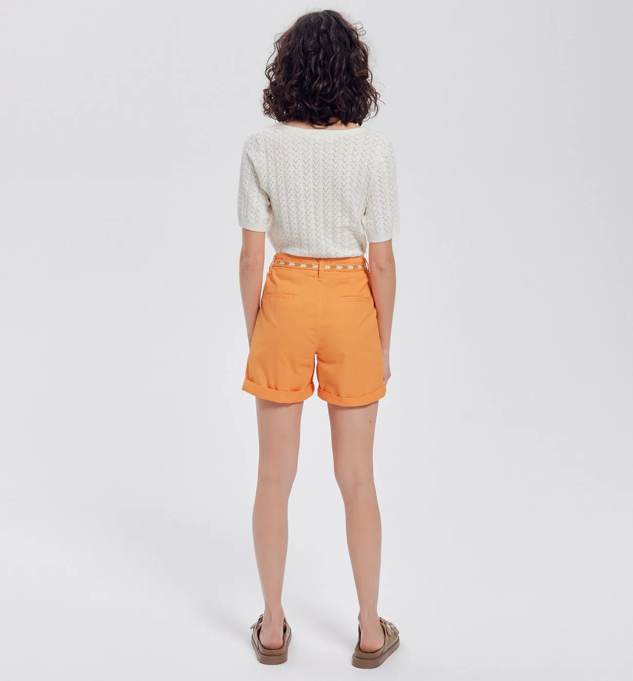 Short en toile + ceinture - Orange