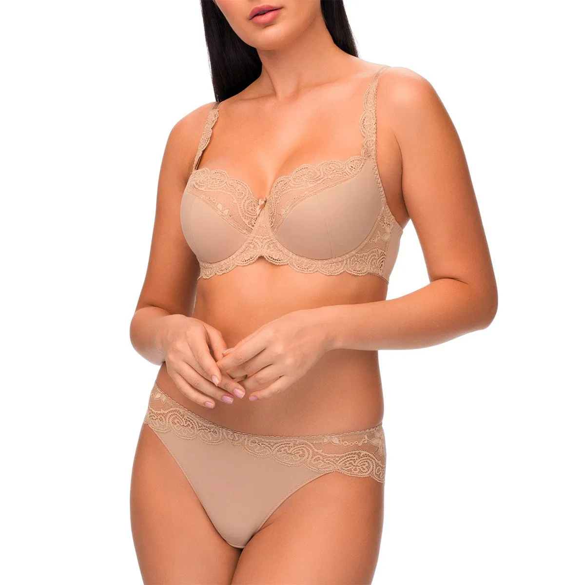 Soutien-gorge emboitant en dentelle et satiné Snezhana Caffe latte