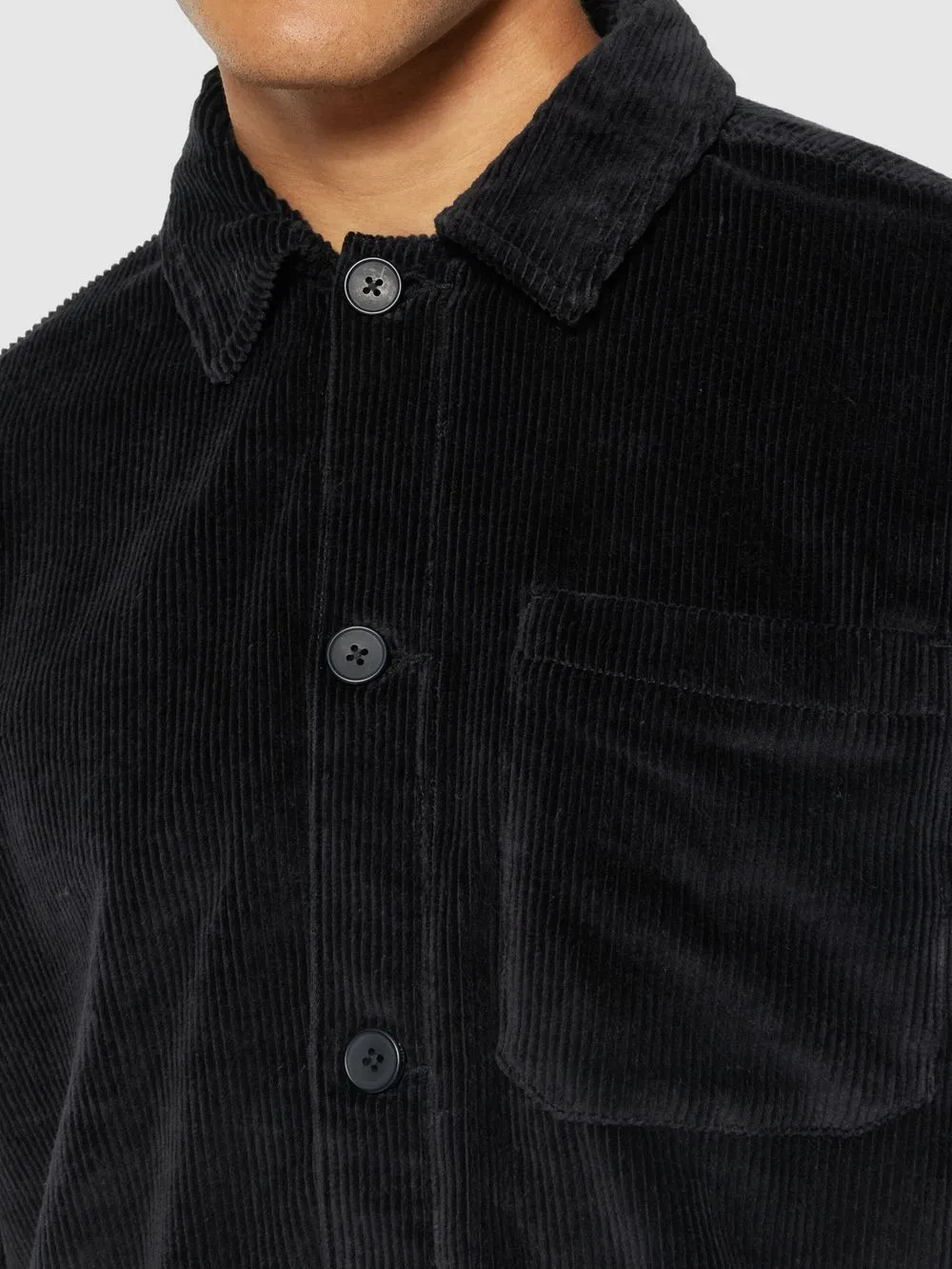 Surchemise en velours de coton bio | noir "stretched 8 wales corduroy overshirt black jet" 1300 black jet homme