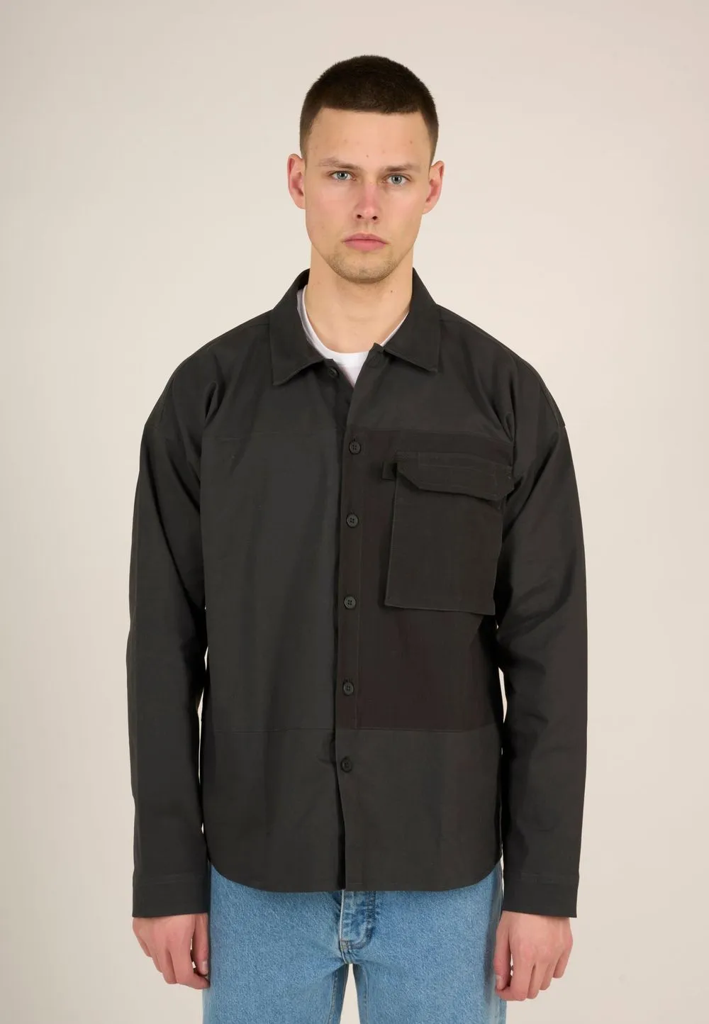 Surchemise à poche noire en twill coton bio - outdoor twill overshirt with contrast fabric phantom 1167 phantom homme