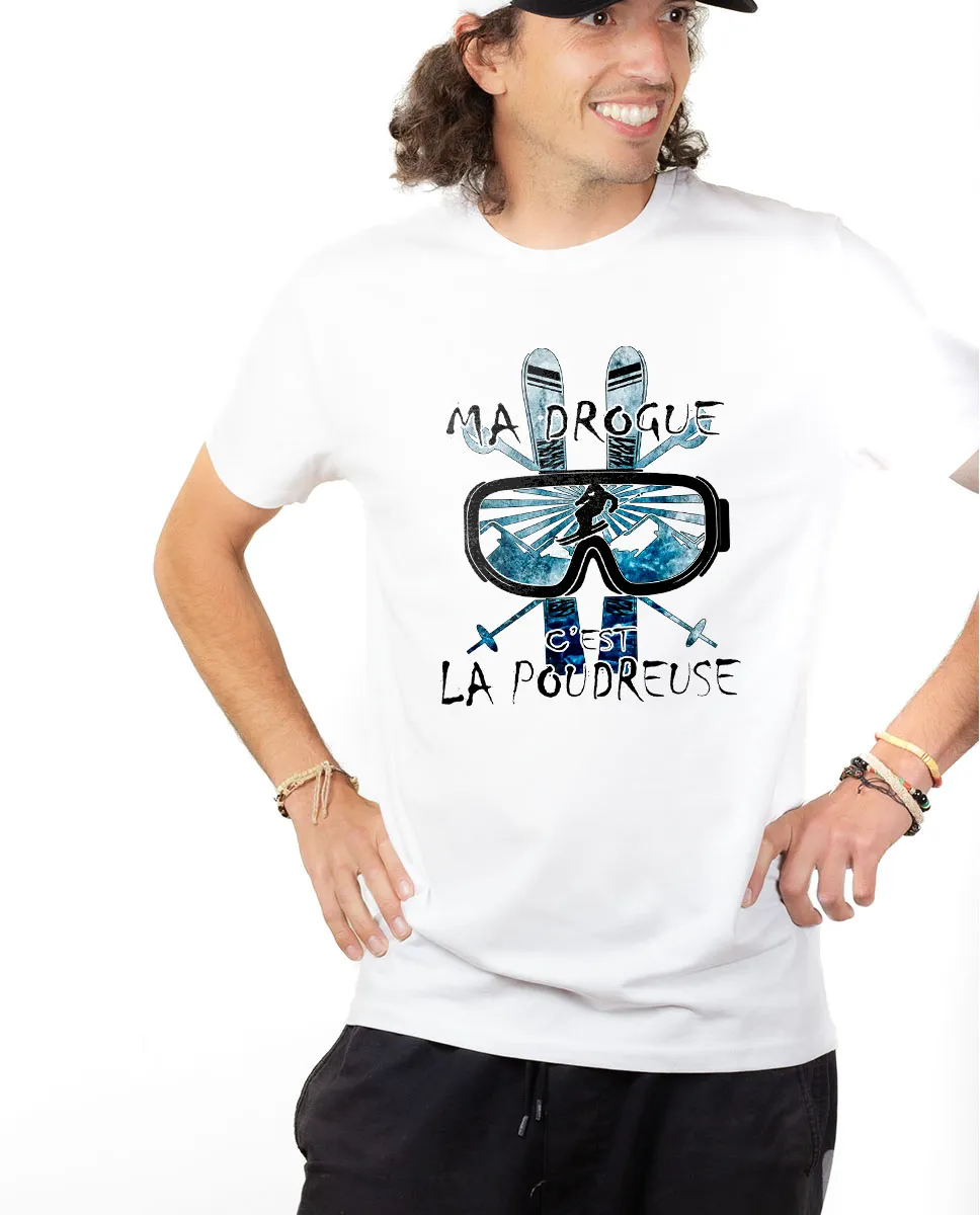 T-shirt Savoie Homme : Ma Drogue c'est la Poudreuse Ski