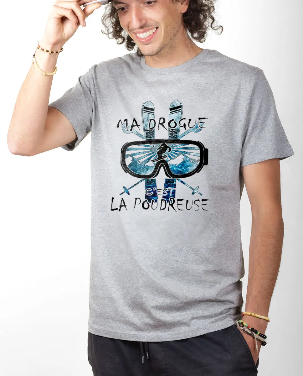 T-shirt Savoie Homme : Ma Drogue c'est la Poudreuse Ski