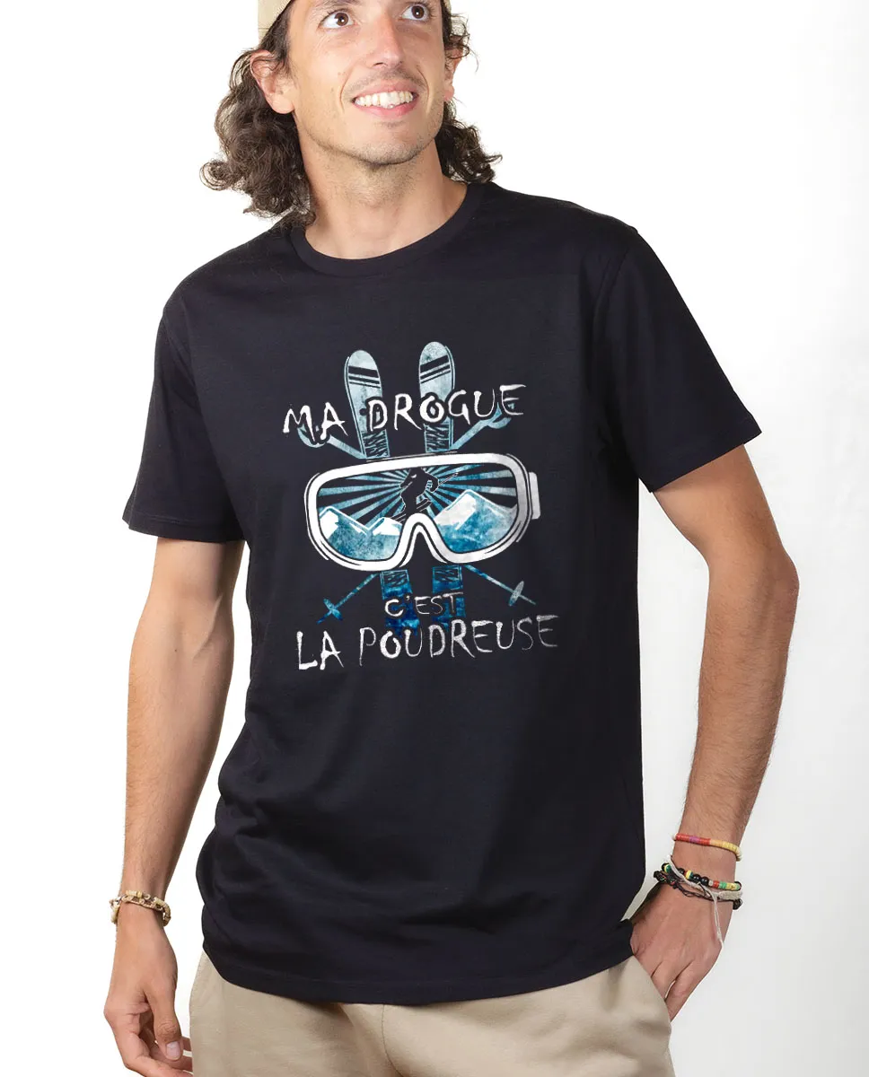 T-shirt Savoie Homme : Ma Drogue c'est la Poudreuse Ski